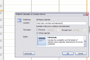 Publish Outlook Calendar to WebDAV